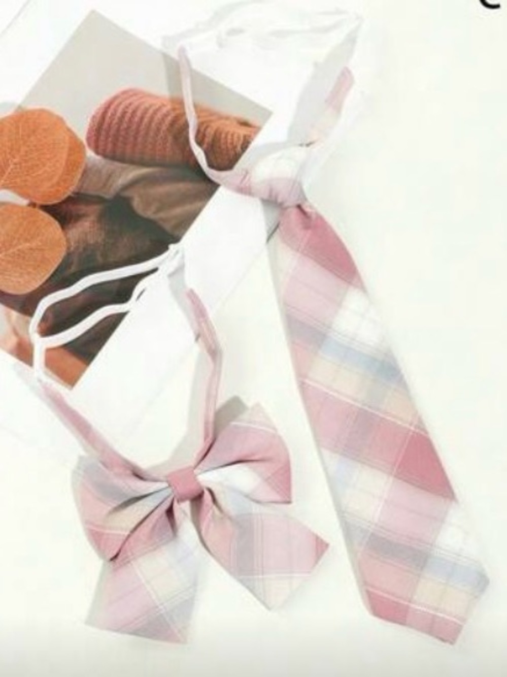 Kids Pink Plaid Bow Tie and Necktie Set